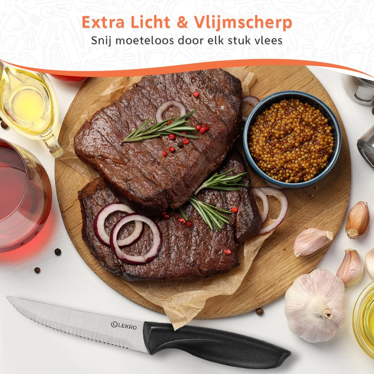 Lekro Steakmessen – 8-delige Steakmessenset – Vaatwasserbestendig - RVS - Grijs 8 Lekro Steakmessen – 8-delige Steakmessenset – Vaatwasserbestendig - RVS - Grijs - Afbeelding 6