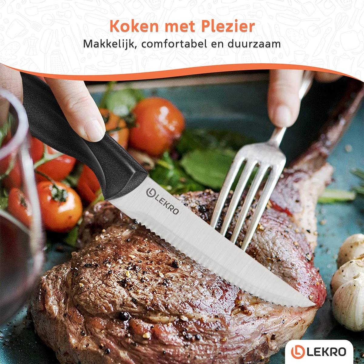 Lekro Steakmessen – 8-delige Steakmessenset – Vaatwasserbestendig - RVS - Grijs 10 Lekro Steakmessen – 8-delige Steakmessenset – Vaatwasserbestendig - RVS - Grijs - Afbeelding 8