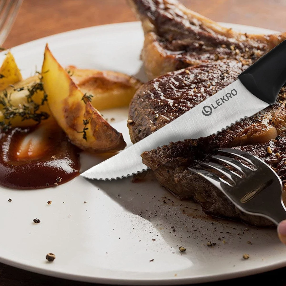 Lekro Steakmessen – 8-delige Steakmessenset – Vaatwasserbestendig - RVS - Grijs 14 Lekro Steakmessen – 8-delige Steakmessenset – Vaatwasserbestendig - RVS - Grijs - Afbeelding 12
