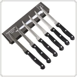 OTIX Steakmessen - Set Van 6 Stuks - Zwart - Vaatwasserbestendig - 21x2x1,5cm - Steakmessenset - RVS