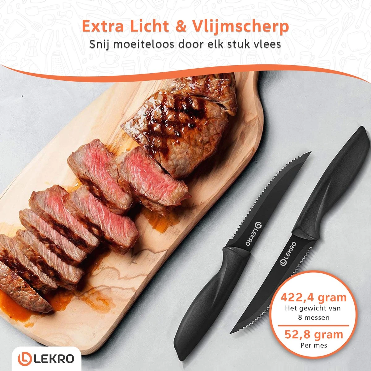 Lekro Steakmessen – 8-delige Steakmessenset – Vaatwasserbestendig - RVS - Zwart 9 Lekro Steakmessen – 8-delige Steakmessenset – Vaatwasserbestendig - RVS - Zwart - Afbeelding 7