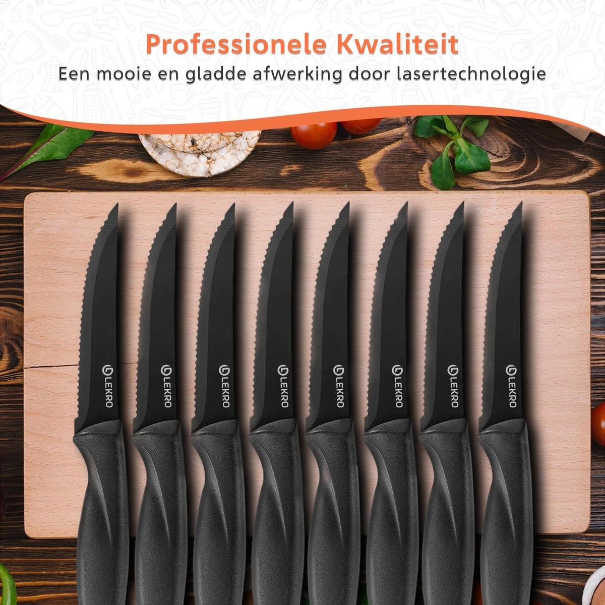 Lekro Steakmessen – 8-delige Steakmessenset – Vaatwasserbestendig - RVS - Zwart 10 Lekro Steakmessen – 8-delige Steakmessenset – Vaatwasserbestendig - RVS - Zwart - Afbeelding 8