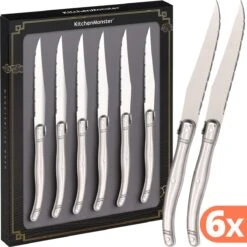KitchenMonster® Steakmessen Laguiole Deluxe - Messenset 6 Stuks - RVS Steakmessen Vaatwasserbestendig