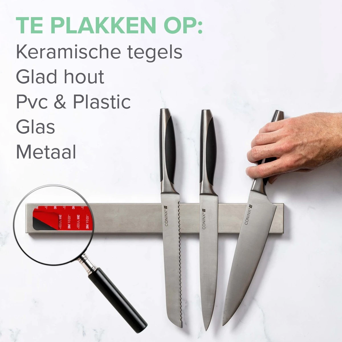 Messenmagneet Zelfklevend 40CM - Messenhouder Magnetisch - 3M Plakstrip / Schroefbevestiging - RVS Messenblok Magnetisch Van Coninx - Messenmagneetstrip 9 Messenmagneet Zelfklevend 40CM - Messenhouder Magnetisch - 3M Plakstrip / Schroefbevestiging - RVS Messenblok Magnetisch Van Coninx - Messenmagneetstrip - Afbeelding 7