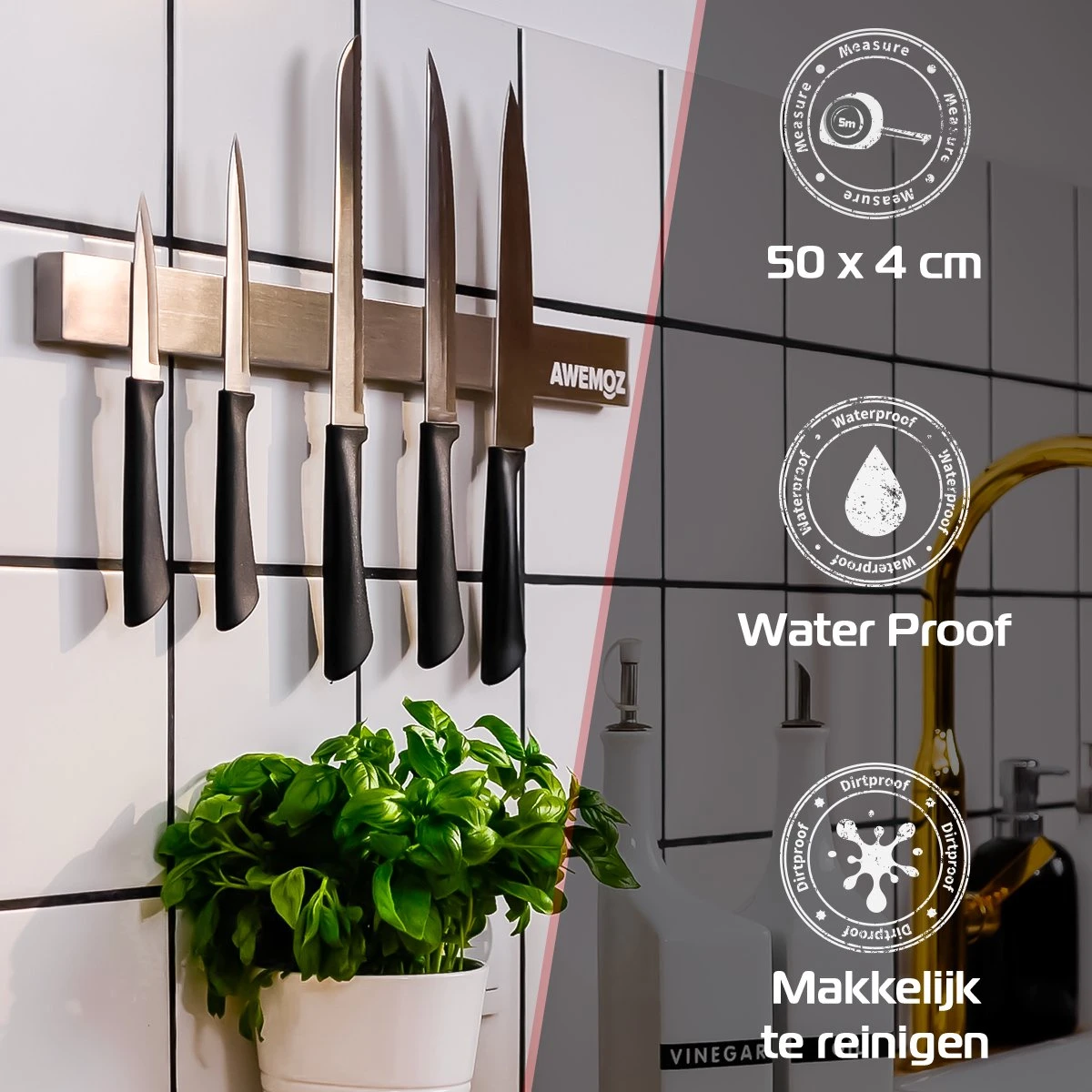 AWEMOZ Magnetische Messenhouder - Messenmagneet - Messenblok - Messenrek - Messenstrip - Zelfklevende Magneet Strip Voor Messen - 50 Cm 4 AWEMOZ Magnetische Messenhouder - Messenmagneet - Messenblok - Messenrek - Messenstrip - Zelfklevende Magneet Strip Voor Messen - 50 Cm - Afbeelding 2