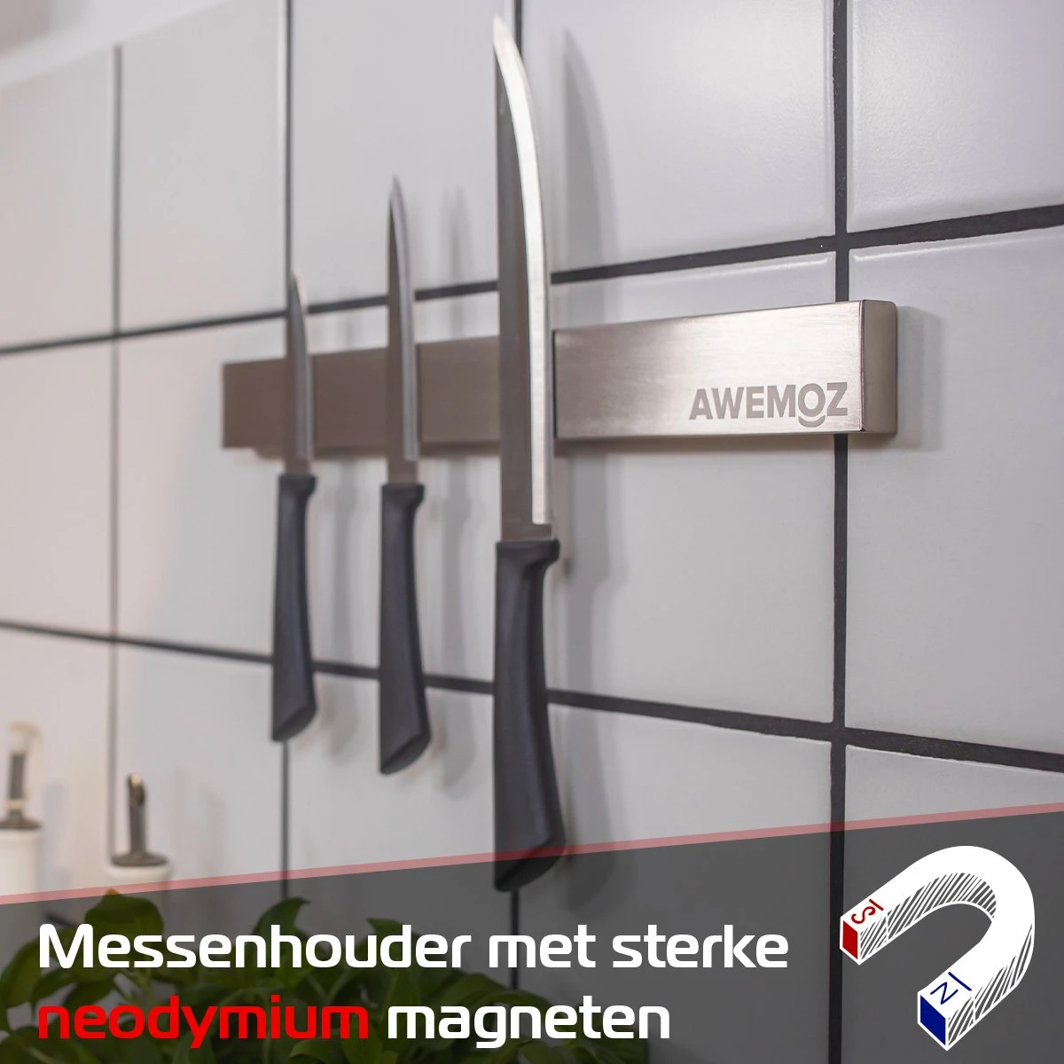 AWEMOZ Magnetische Messenhouder - Messenmagneet - Messenblok - Messenrek - Messenstrip - Zelfklevende Magneet Strip Voor Messen - 50 Cm 6 AWEMOZ Magnetische Messenhouder - Messenmagneet - Messenblok - Messenrek - Messenstrip - Zelfklevende Magneet Strip Voor Messen - 50 Cm - Afbeelding 4