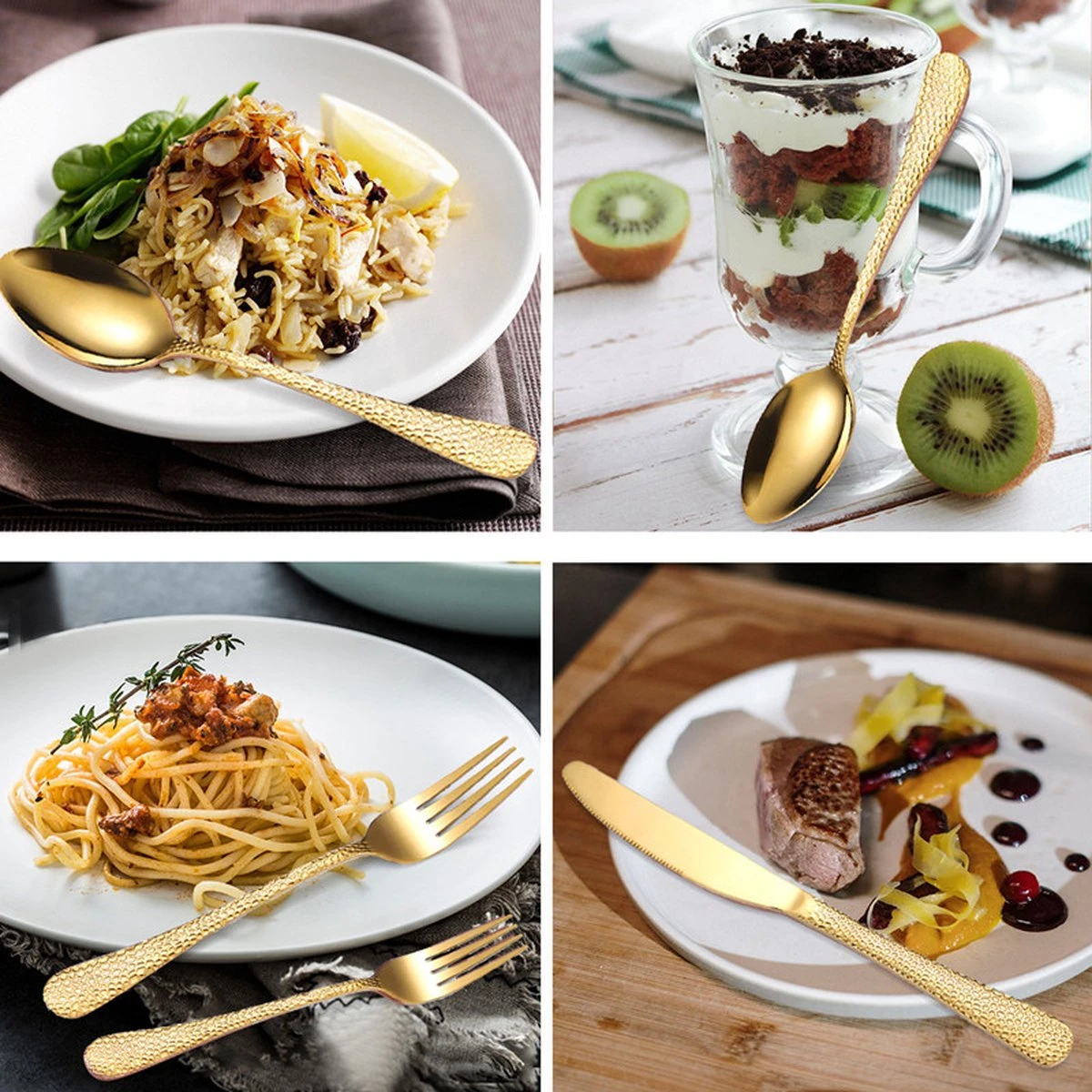 40-delige RVS Snakeskin Bestekset- Geschikt Voor8-personen -trendy Design-goud 5 40-delige RVS Snakeskin Bestekset- Geschikt Voor8-personen -trendy Design-goud - Afbeelding 3