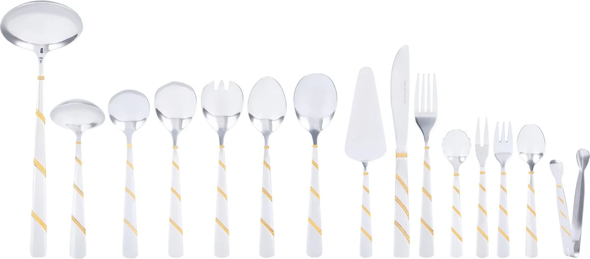 Swiss Pro+ Bestekset In Koffer-72 Delig-12 Persoons-Zwitsers Kwaliteit-Complete Set-100% Roestvrijstaal-Modern Gold 5 Swiss Pro+ Bestekset In Koffer-72 Delig-12 Persoons-Zwitsers Kwaliteit-Complete Set-100% Roestvrijstaal-Modern Gold - Afbeelding 3