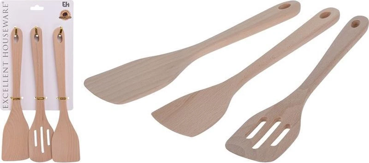 Merkloos Bakspatels Hout 305mm Set A 3st. 3 Merkloos Bakspatels Hout 305mm Set A 3st.