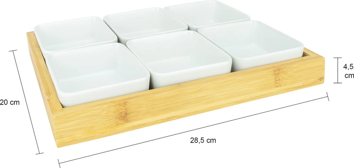 Krumble Borrelplank Met 6 Schaaltjes - Borrelplank - Tapasschaal - Serveerschaal Met Vakjes - Snackschaal - Snack- & Tappasschalen - Serveerplanken- Serveerschalen - Hout En Keramiek - 6 Delig Schaaltjes - Wit En Bruin 6 Krumble Borrelplank Met 6 Schaaltjes - Borrelplank - Tapasschaal - Serveerschaal Met Vakjes - Snackschaal - Snack- & Tappasschalen - Serveerplanken- Serveerschalen - Hout En Keramiek - 6 Delig Schaaltjes - Wit En Bruin - Afbeelding 4