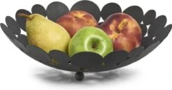 1x Zwarte Ronde Fruitschalen Stippen Metaal 29 Cm - Zeller - Keukenaccessoires/benodigdheden - Fruitschalen/fruitmanden - Fruitschalen Van Metaal