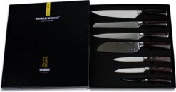 Shinrai Japan - Messenset Met Blok – 7 Delig – Messensetblok – Mes – Koksmes - Japanse Damascus Print - Met Luxe Geschenkdoos -Skimask 1200x632