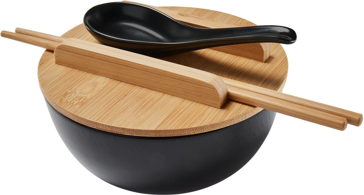 Ernesto Ramen Set Met Bamboe Deksel - Set: 5 Delig - Materiaal: Bamboe | Aardewerk - Kleur: Zwart - Voor Het Stijlvolle Ramen Genot - Aardewerk Lepel – In Traditionele Vorm - Met Bamboe Deksel Voor Het Warm Houden - Japanse Noodle Bowl Noodles 3 Ernesto Ramen Set Met Bamboe Deksel - Set: 5 Delig - Materiaal: Bamboe | Aardewerk - Kleur: Zwart - Voor Het Stijlvolle Ramen Genot - Aardewerk Lepel – In Traditionele Vorm - Met Bamboe Deksel Voor Het Warm Houden - Japanse Noodle Bowl Noodles