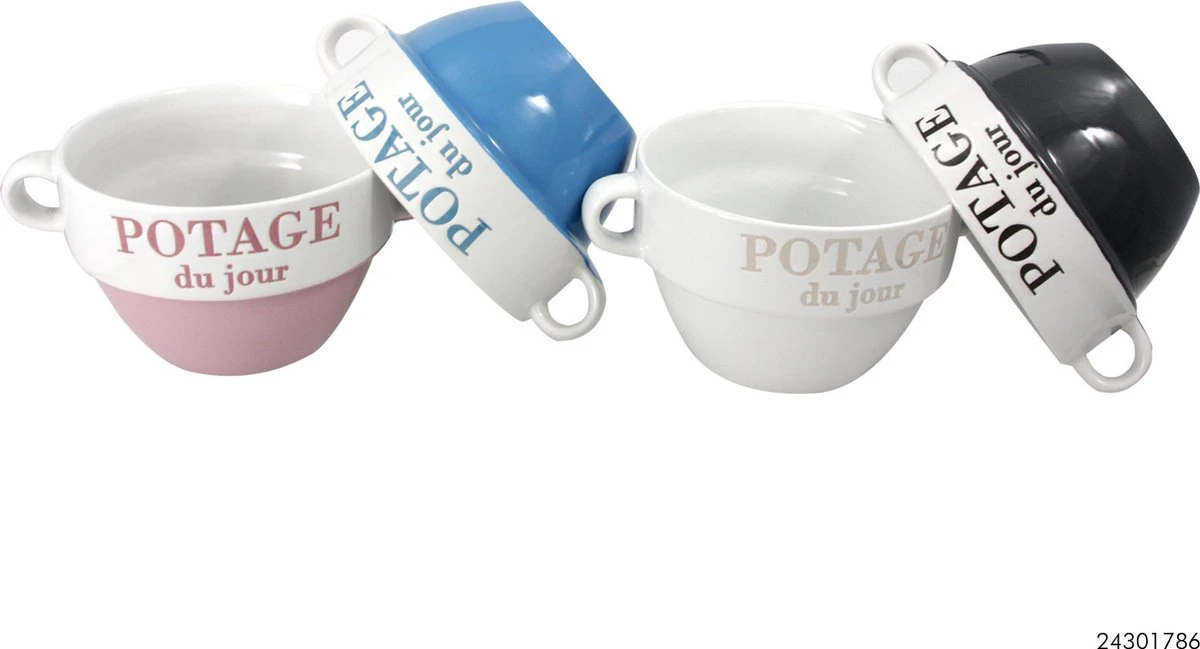 Tavola - Soepkom - 4 Stuks - Keramiek - 4 Kleuren - 12.5X8.5Cm - Potage Du Jour 3 Tavola - Soepkom - 4 Stuks - Keramiek - 4 Kleuren - 12.5X8.5Cm - Potage Du Jour