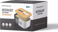 KitchenMonster® Botervloot Met Botermes - 600 Ml Botervlootje Vershouddoos Van Porselein En Bamboe - Botervloot Met Deksel Zwart -Skimask 1200x655 4
