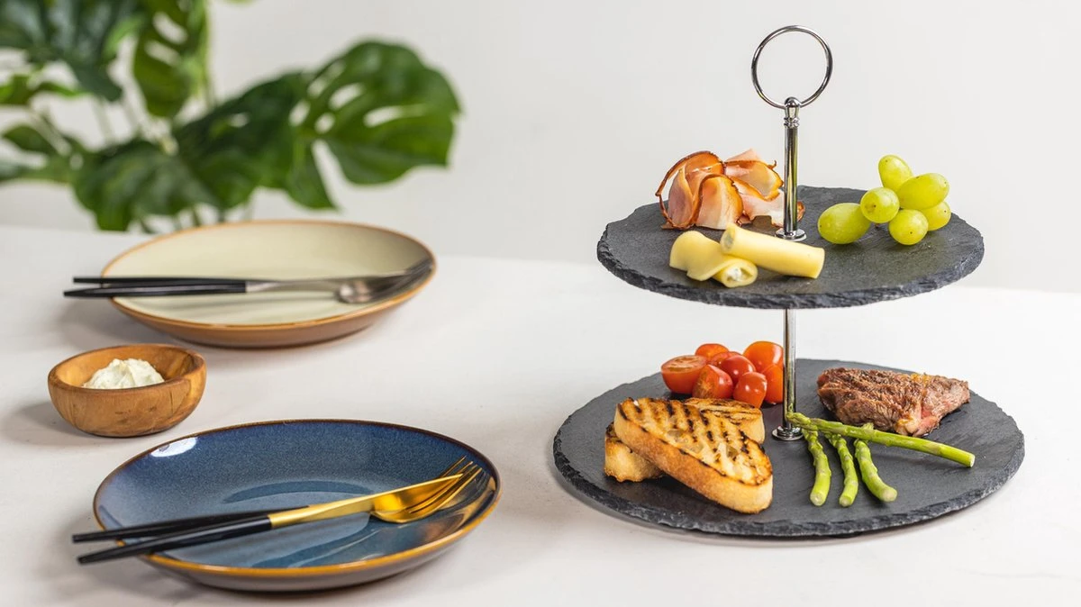 Sareva Etagere / Serveertoren - Leisteen - 2-Laags 4 Sareva Etagere / Serveertoren - Leisteen - 2-Laags - Afbeelding 2