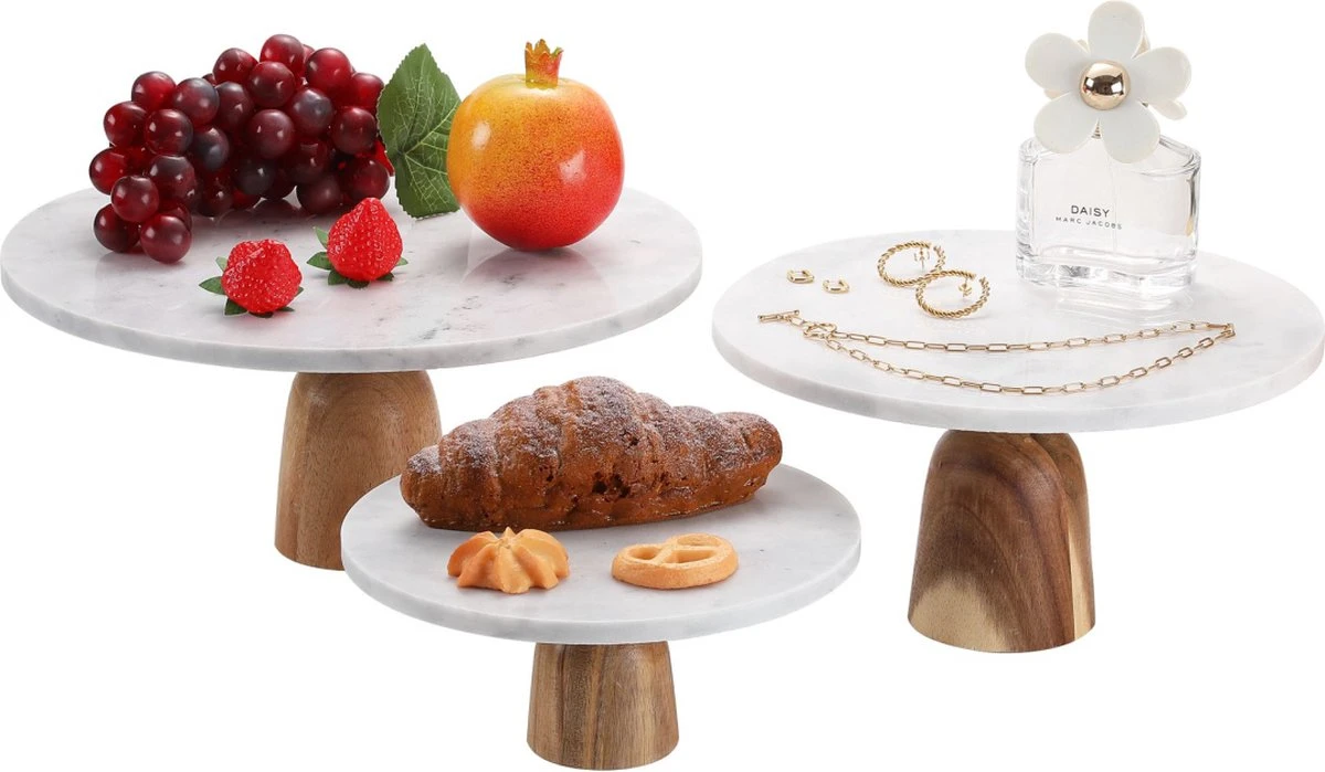 Marmeren Taart Plateau Cake Stand 100% Natuurlijke Marmer - Ø 30 Cm 4 Marmeren Taart Plateau Cake Stand 100% Natuurlijke Marmer - Ø 30 Cm - Afbeelding 2