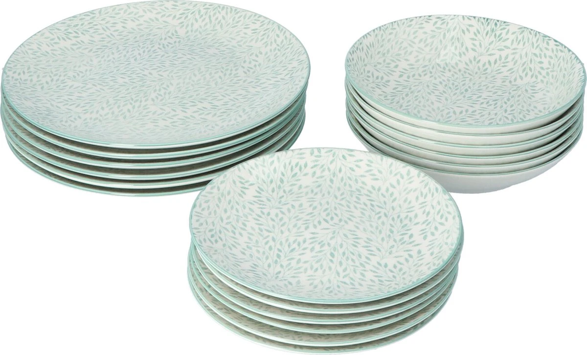 4goodz Jasmijn Groen 18-delig Servies Porselein 6 Persoons 8 4goodz Jasmijn Groen 18-delig Servies Porselein 6 Persoons - Afbeelding 6