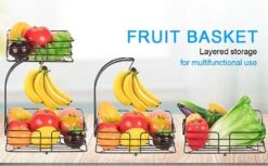 SensaHome - Fruitmand Met Bananenhouder - Vierkant 2-Laags Zwart - Fruitschaal - Etagere - Metaal - Industrial - Modern -Skimask 1200x742 6