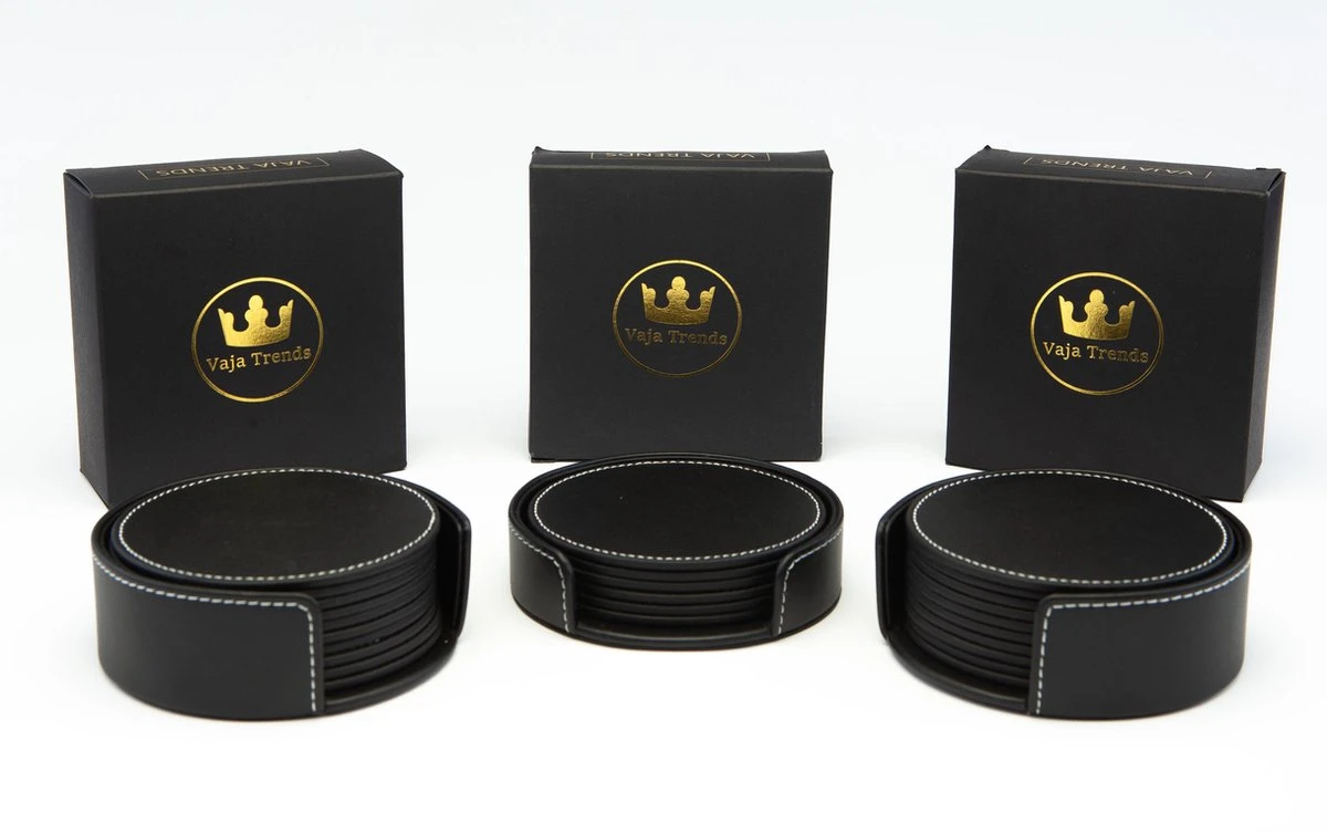 Vaja Trends Luxe Leren Onderzetters Voor Glazen - Met Houder - Set Van 10 - Zwart - Waterafstotend En Hittebestendig 11 Vaja Trends Luxe Leren Onderzetters Voor Glazen - Met Houder - Set Van 10 - Zwart - Waterafstotend En Hittebestendig - Afbeelding 9