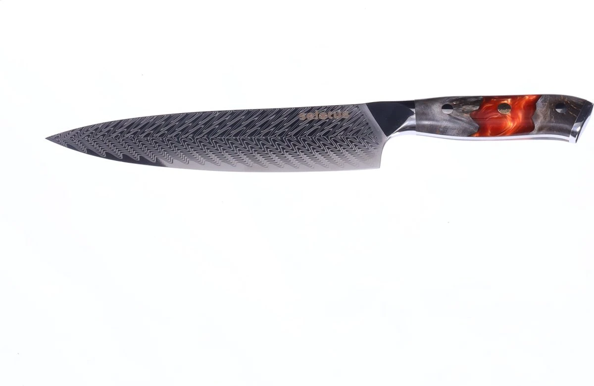 Selotus - Professioneel Koksmes Damascus - 67 Lagen Mes Damascus Staal - 34 Cm - Keukenmes Voor Vlees/Vis/Groenten/Brood – Japans Koksmes 3 Selotus - Professioneel Koksmes Damascus - 67 Lagen Mes Damascus Staal - 34 Cm - Keukenmes Voor Vlees/Vis/Groenten/Brood – Japans Koksmes