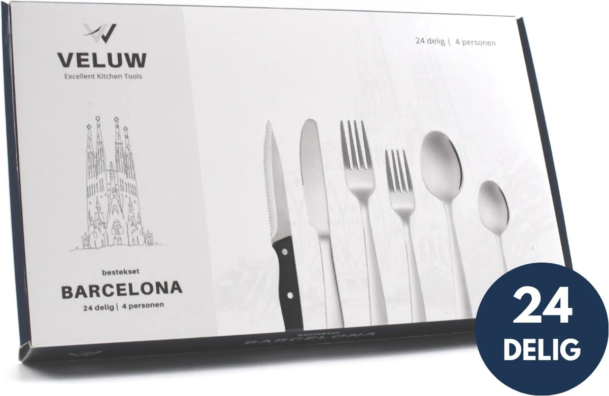 Veluw Bestekset 4 Persoons - Barcelona Bestekset 24 Delig - RVS 18/0 4 Veluw Bestekset 4 Persoons - Barcelona Bestekset 24 Delig - RVS 18/0 - Afbeelding 2