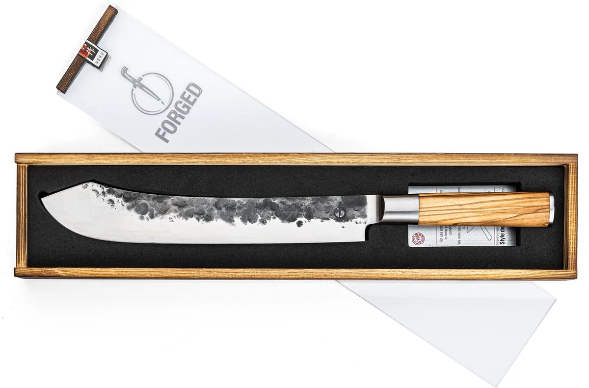 Forged Olive Slagersmes 25.5cm - Olijfhout - In Houten Giftbox 4 Forged Olive Slagersmes 25.5cm - Olijfhout - In Houten Giftbox - Afbeelding 2