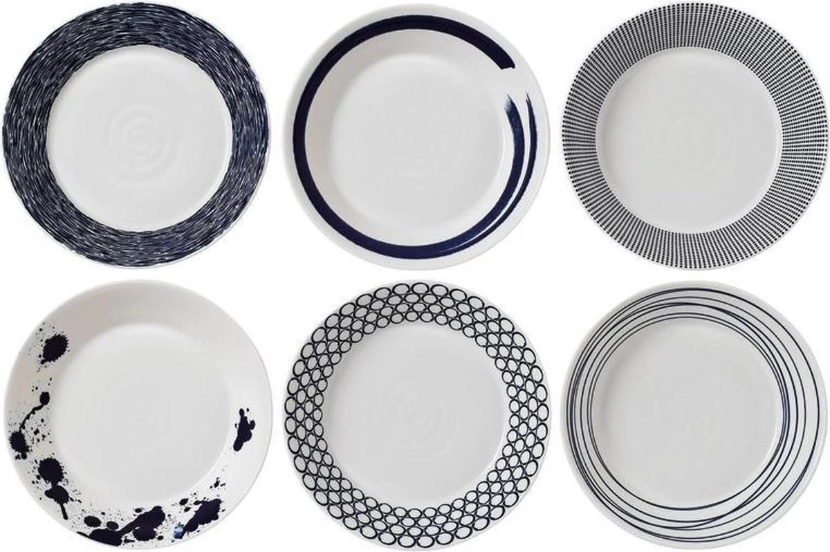 Royal Doulton Pacific - Pastaborden / Bordenset - Porselein - Wit / Blauw - ⌀ 22 Cm - 6 Stuks 3 Royal Doulton Pacific - Pastaborden / Bordenset - Porselein - Wit / Blauw - ⌀ 22 Cm - 6 Stuks
