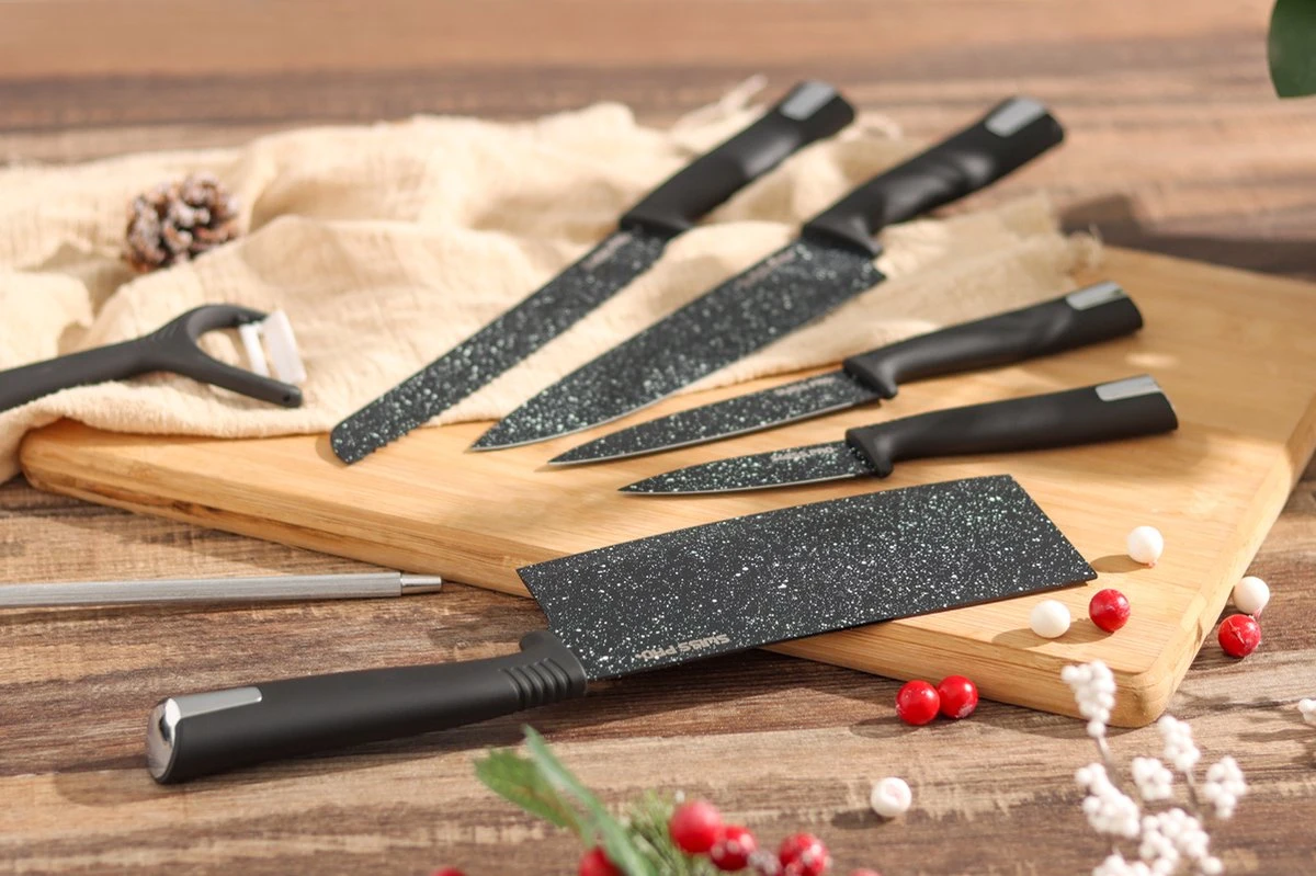 Swiss Pro+ - SP-KSBLK-S - 8-delige Keukenmessenset Met Standaard - Keramisch Messenset - RVS - Inclusief Messenblok - Zwart 8 Swiss Pro+ - SP-KSBLK-S - 8-delige Keukenmessenset Met Standaard - Keramisch Messenset - RVS - Inclusief Messenblok - Zwart - Afbeelding 6