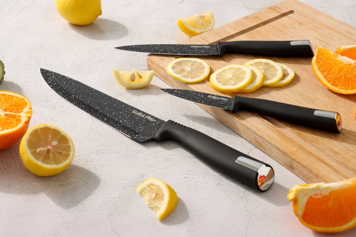 Swiss Pro+ - SP-KSBLK-S - 8-delige Keukenmessenset Met Standaard - Keramisch Messenset - RVS - Inclusief Messenblok - Zwart 16 Swiss Pro+ - SP-KSBLK-S - 8-delige Keukenmessenset Met Standaard - Keramisch Messenset - RVS - Inclusief Messenblok - Zwart - Afbeelding 14