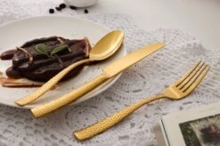 Bestekset - Bestek Goud Gehamerd -24 Delig-Zwitsers Kwaliteit-Complete Set-100% Roestvrijstaal-Gehamerd Gold 24k-Goud 24K -Skimask 1200x799 83