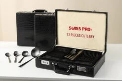 Swiss Pro+ Bestekset In Koffer-72 Delig-12 Persoons-Zwitsers Kwaliteit-Complete Set-100% Roestvrijstaal- Zwart 37 Swiss Pro+ Bestekset In Koffer-72 Delig-12 Persoons-Zwitsers Kwaliteit-Complete Set-100% Roestvrijstaal- Zwart -Skimask 1200x799 94
