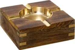 Terras Asbak Vierkant Metaal/hout 10 X 4 Cm Goud - Buiten Asbakken