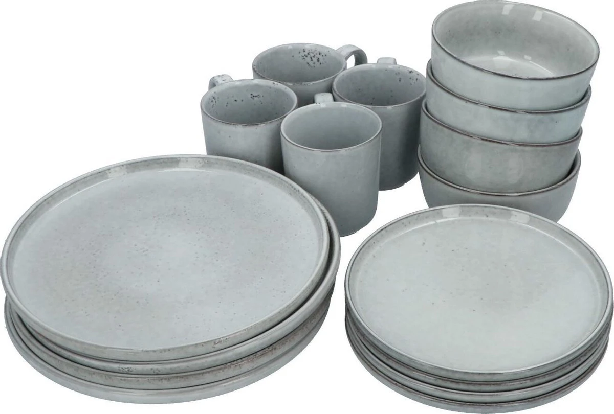 4goodz Deluxe Aardewerk Servies 4 Personen / 16 Delig - Grijs 3 4goodz Deluxe Aardewerk Servies 4 Personen / 16 Delig - Grijs