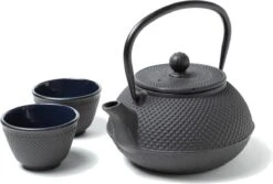 Tealøv THEE SET 800 ML GIETIJZER | COMPLETE SET IN GESCHENKDOOS | Gietijzeren Theepot Met Roestvrijstalen Zeef, Gietijzeren Theekopjes En Onderzetter | In Authentiek Japanse Stijl | Arare Zwart -Skimask 1200x812 5