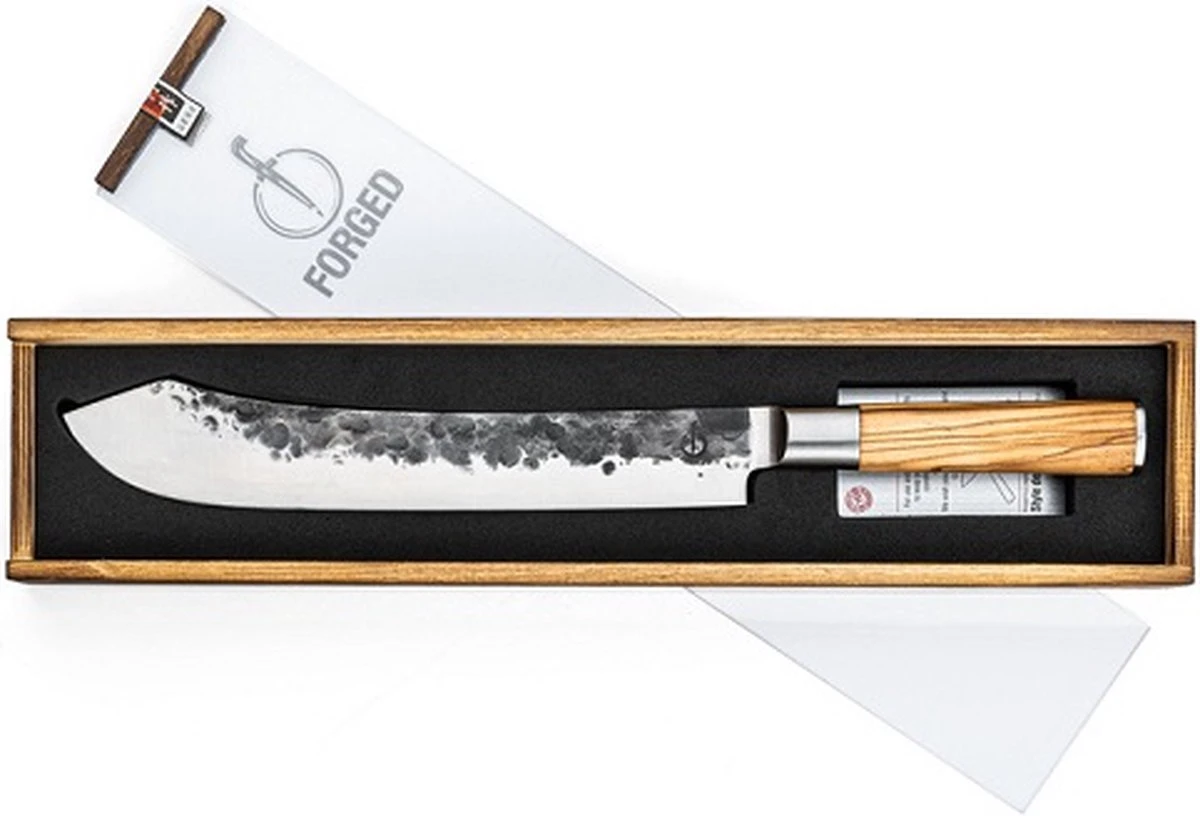 Forged Olive Slagersmes 25.5cm - Olijfhout - In Houten Giftbox 17 Forged Olive Slagersmes 25.5cm - Olijfhout - In Houten Giftbox - Afbeelding 15