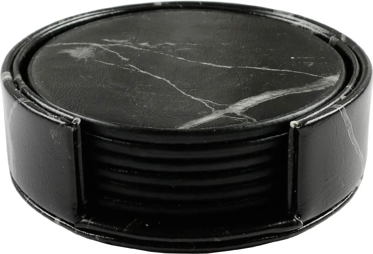 Merkloos Leren Onderzetters Marmeren Uitstraling 6 Stuks – Met Houder – 6x Onderzetters Voor Glazen - Luxe Leren Onderzetters Met Houder - Onderleggers Voor Glazen - Glasonderzetters Voor Op Tafel - Coasters - Zwart - Rond - Marmeren Uitstraling - Swissl 3 Merkloos Leren Onderzetters Marmeren Uitstraling 6 Stuks – Met Houder – 6x Onderzetters Voor Glazen - Luxe Leren Onderzetters Met Houder - Onderleggers Voor Glazen - Glasonderzetters Voor Op Tafel - Coasters - Zwart - Rond - Marmeren Uitstraling - Swissl