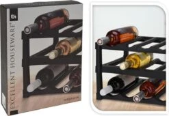 Excellent Houseware Wijnrek / Flessenrek - Zwart - Kunststof - 39 X 30 X 25 Cm Voor 12x Flessen -Skimask 1200x824 1