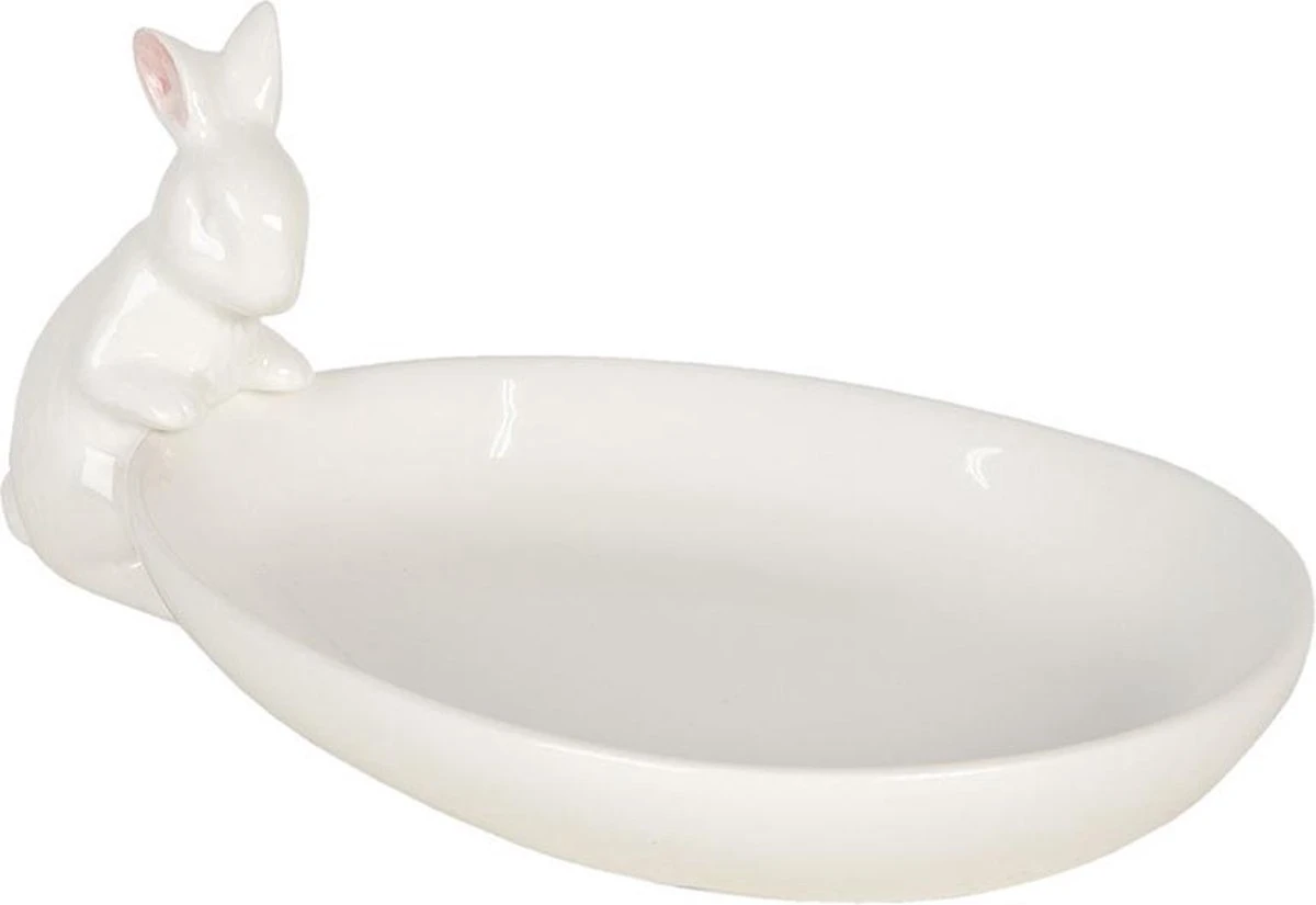 Clayre & Eef Serveerschaal 20x13x8 Cm Wit Keramiek Ovaal Konijn Presenteerschaal Dienblad Decoratie Schaal 3 Clayre & Eef Serveerschaal 20x13x8 Cm Wit Keramiek Ovaal Konijn Presenteerschaal Dienblad Decoratie Schaal