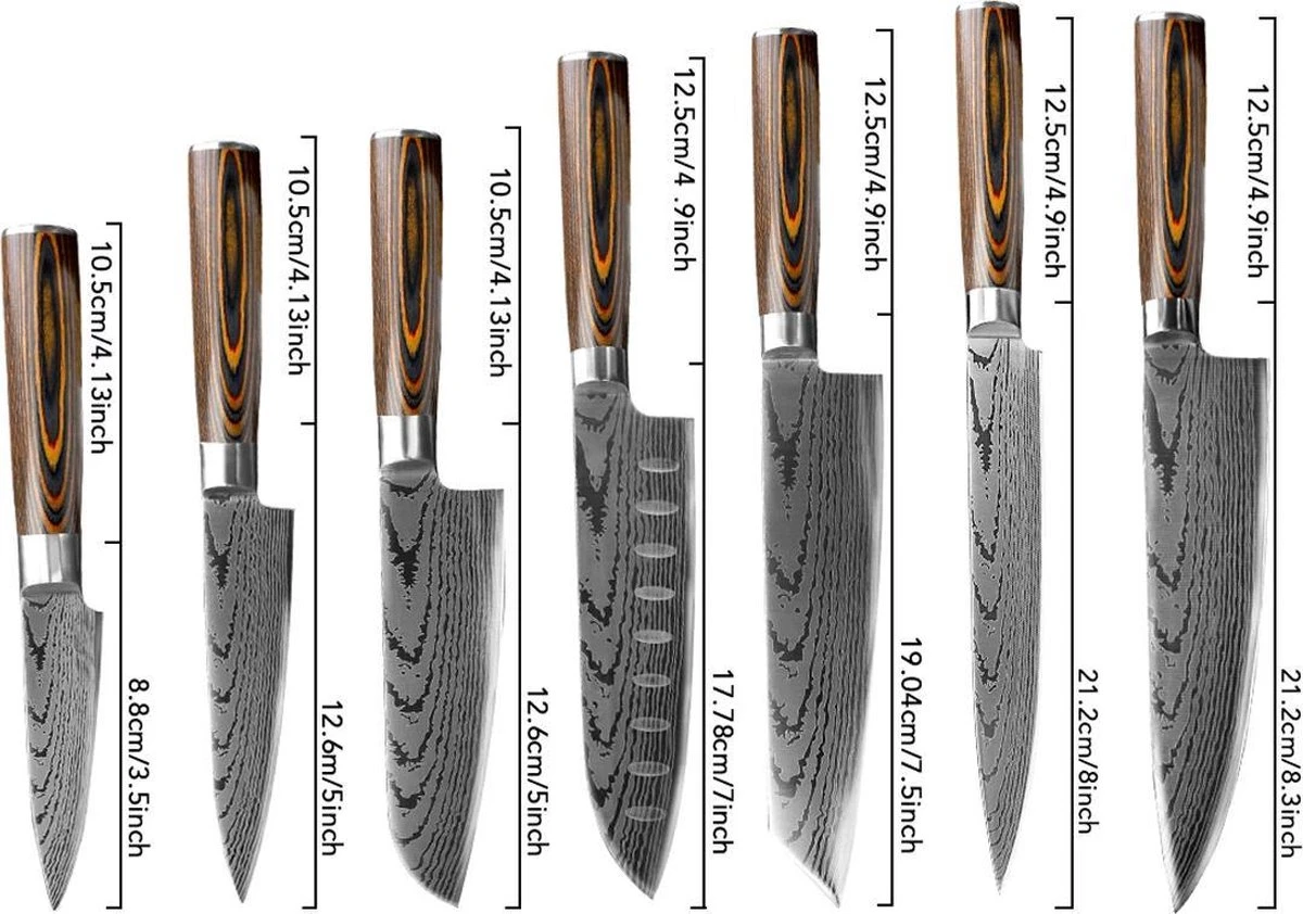 Larra™ - 7-delige Professionele Damascus Messen Set - Koksmessen - Japanse Messen - Koksmes - Damascus 6 Larra™ - 7-delige Professionele Damascus Messen Set - Koksmessen - Japanse Messen - Koksmes - Damascus - Afbeelding 4