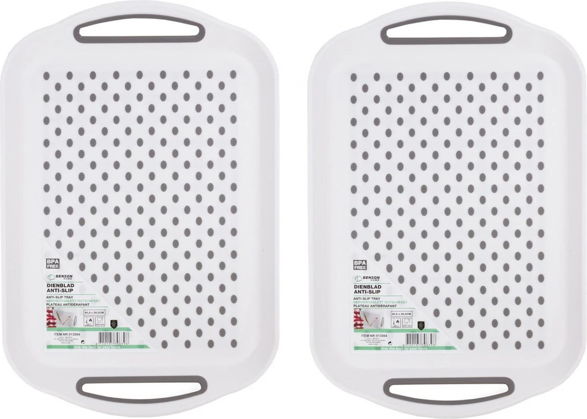 2x Stuks Benson Dienbladen/serveerbladen Antislip Rechthoekig Wit 40 X 28 Cm 3 2x Stuks Benson Dienbladen/serveerbladen Antislip Rechthoekig Wit 40 X 28 Cm