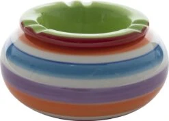 Merkloos Ronde Terras Asbak/stormasbak Groen Keramiek 14 X 14 X 7 Cm - Buiten Asbakken