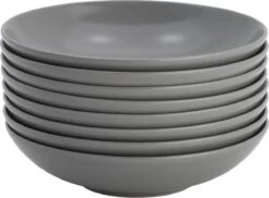 Lite-Body Hermes Pastabord - Set Van 8 Stuks - Ø 21 Cm - Aardewerk - Grijs Mat