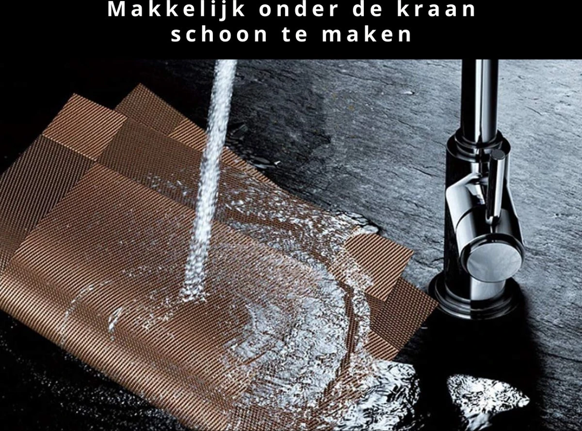 Four Love Placemats Kunststof - Kleur Bruin - Set Van 6 Stuks - Anti Slip Tafelbeschermer - Tafeldecoratie - Housewarming Cadeau - 45 X 30 Cm 4 Four Love Placemats Kunststof - Kleur Bruin - Set Van 6 Stuks - Anti Slip Tafelbeschermer - Tafeldecoratie - Housewarming Cadeau - 45 X 30 Cm - Afbeelding 2