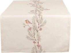 Clayre & Eef Tafelloper 50x140 Cm Beige Groen Katoen Rechthoek Vogel Tafelkleed Loper Tafeltextiel -Skimask 1200x892 7