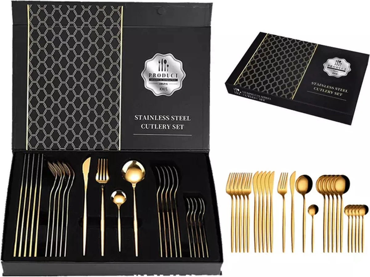 Timmers Trading Bestekset 6 Persoons - Gouden Bestek - Bestekset Goud 24 Delig - Vaatwasserbestendig