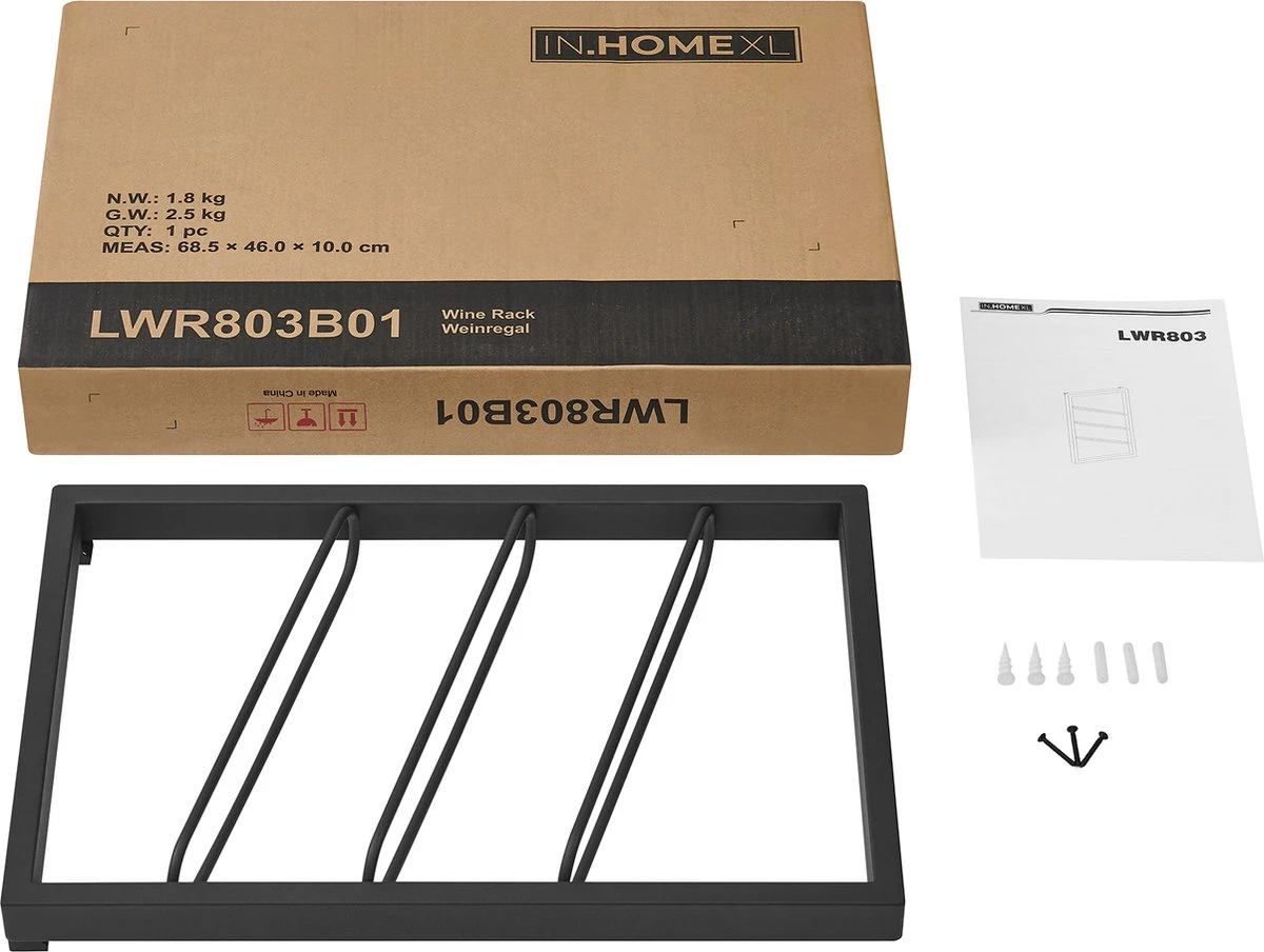 IN.HOMEXL Sandd - Hangend Wijnrek - Industrieel Flessenrek - Minimalistisch - Zwart - Metaal - Voor 3 Wijnflessen - 40 X 7 X 60 Cm 10 IN.HOMEXL Sandd - Hangend Wijnrek - Industrieel Flessenrek - Minimalistisch - Zwart - Metaal - Voor 3 Wijnflessen - 40 X 7 X 60 Cm - Afbeelding 8