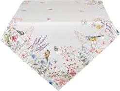 Clayre & Eef Tafelkleed 100x100 Cm Wit Groen Katoen Vierkant Bloemen Tafellaken Tafellinnen Tafeltextiel