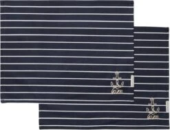 Riviera Maison Placemat Set Katoen, Horizontale Streep Patroon Met Anker - RM Classic Anchor Placemat - Donkerblauw - Katoen - 2 Stuks