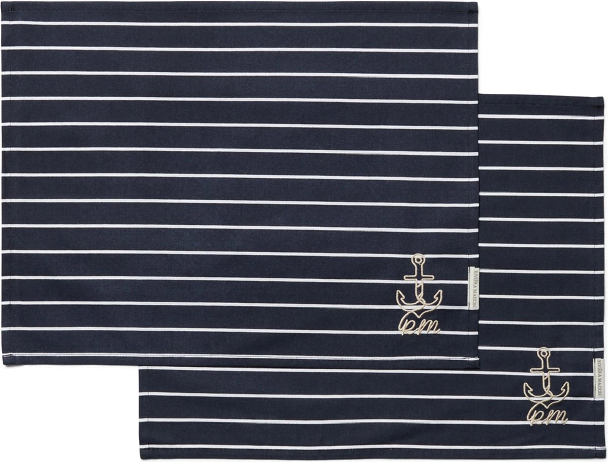 Riviera Maison Placemat Set Katoen, Horizontale Streep Patroon Met Anker - RM Classic Anchor Placemat - Donkerblauw - Katoen - 2 Stuks 3 Riviera Maison Placemat Set Katoen, Horizontale Streep Patroon Met Anker - RM Classic Anchor Placemat - Donkerblauw - Katoen - 2 Stuks